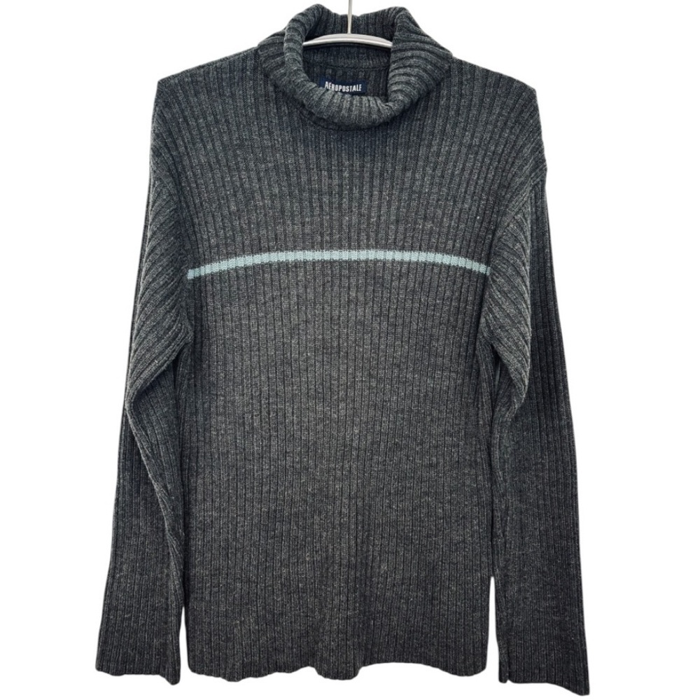 VINTAGE Aeropostale Charcoal Gray Men’s Vertical Ribbed XL Turtleneck Sweater